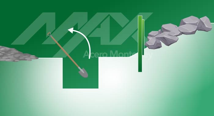 Esquema de la excavación del área en la que se va a colocar el muro de contención